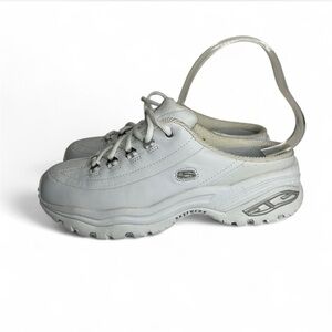 Skechers white chunky platform slip on white leather shoes sneakers 10